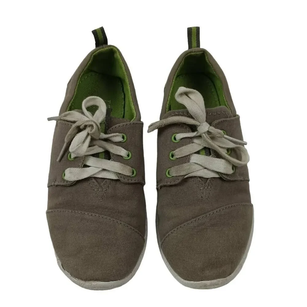 TOMS Del Rey Boys Gray Green Lace Up Canvas Sneakers Lightweight Comfy Size‎ 3